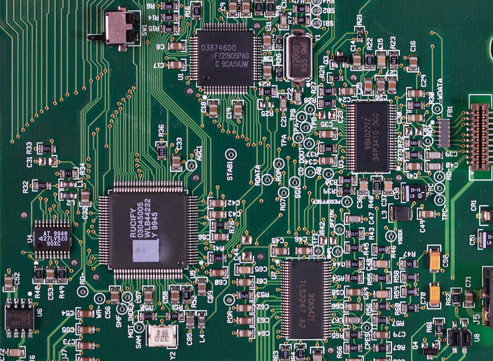 Electronic components on a circuit board